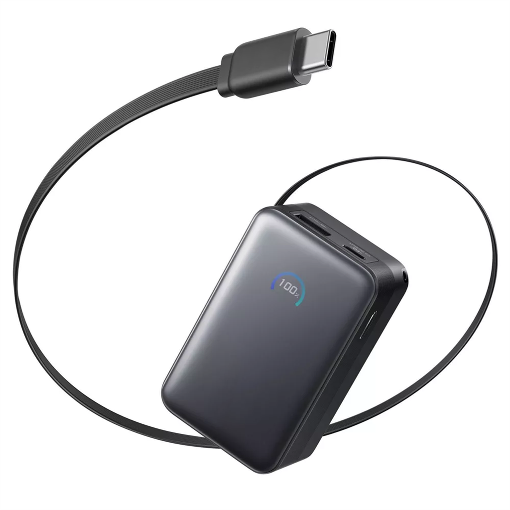 10000mAh 45W Portable Charger With Integrated Retractable USB‑C Cord