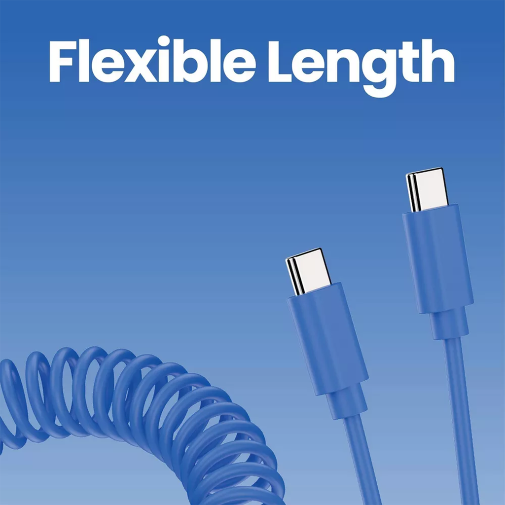 Stretchable Coiled USB‑C To USB‑C Cord 60W Fast Charging Data Sync Wire