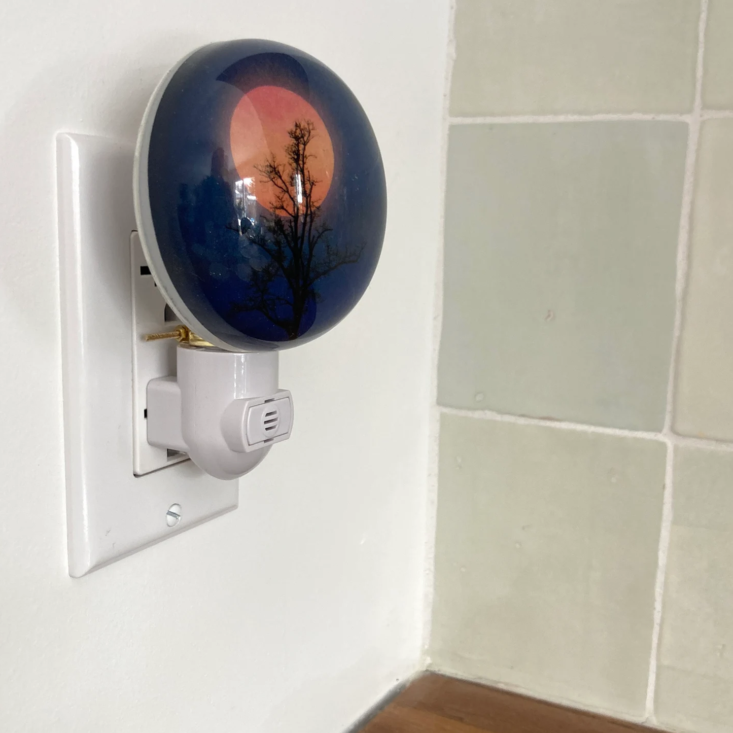 Dome‑Shaped Moon Tree Silhouette Plug‑In Wall Night Light Art Ambient Lamp