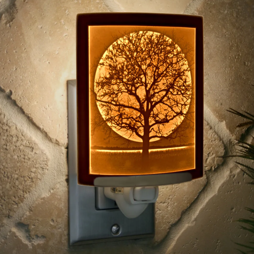 Square Moon‑Tree Silhouette Plug‑In Wall Night Light Art Lithophane Ambient Lamp